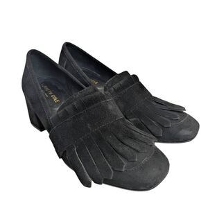 Kenneth Cole Macey Black Suede fringe kiltie heeled loafer dress shoes womens 8